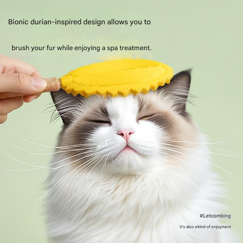2-piece yellow Pet Durian Massage Grooming Brush - TPR Double-Sided Deshedding Comb for Cats Dogs - Gentle Pet SPA Grooming Tool — image 2