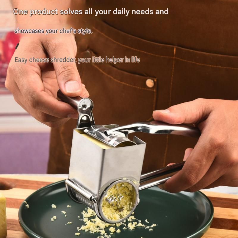 3-4 hole grater planer Stainless Steel Hand Crank Cheese Grater - Rotary Drum Shredder for Cheese, Chocolate and Butter - Ergonomic Handle Kitchen โ image 4
