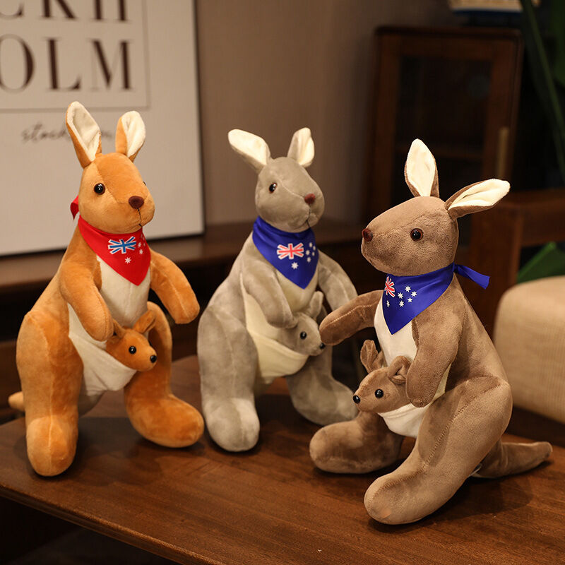 Kangaroo Stuffed Animal with Joey in Pouch & Australia Scarf - Soft Cuddly Plush Toy(32cm, light brown )| Other Colors Available in Store โ image 6