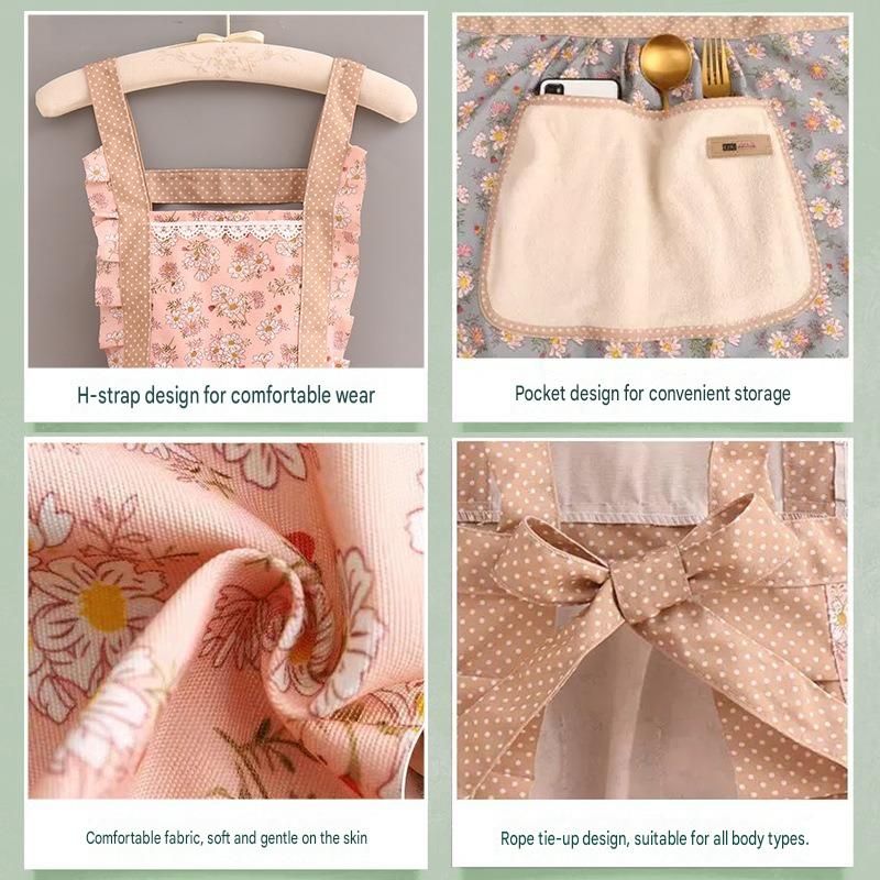 Floral Canvas Green Kitchen Apron - Waterproof Oil-Resistant with Hand-Wipe Pocket, Adjustable Back Tie and Wide Shoulder Straps for Cooking Baking and Home โ image 5