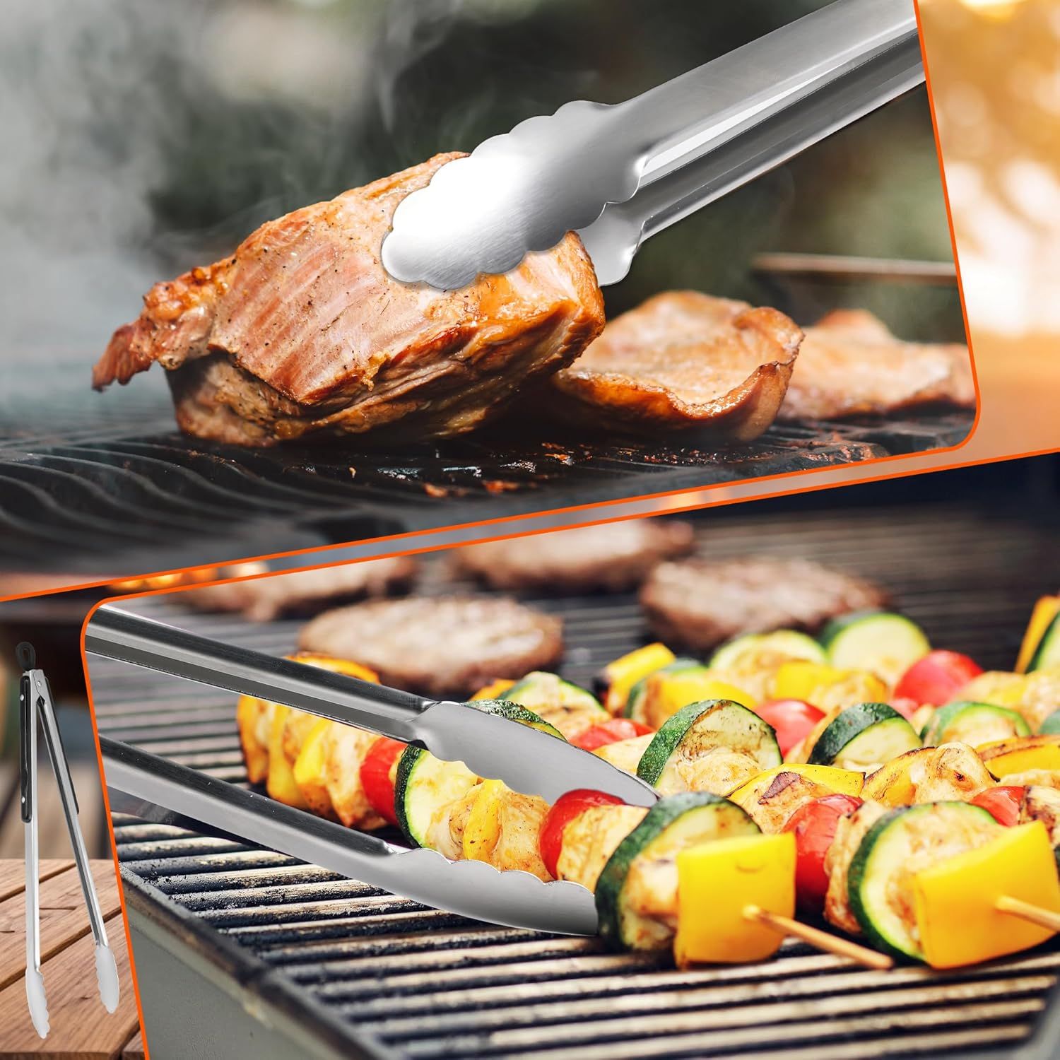 2 Pack 17 Inch Stainless Steel BBQ Tongs, Extra Long Heavy Duty Grill Tongs for Outdoor Camping, Roasting & Deep Fryer (Black) — image 2