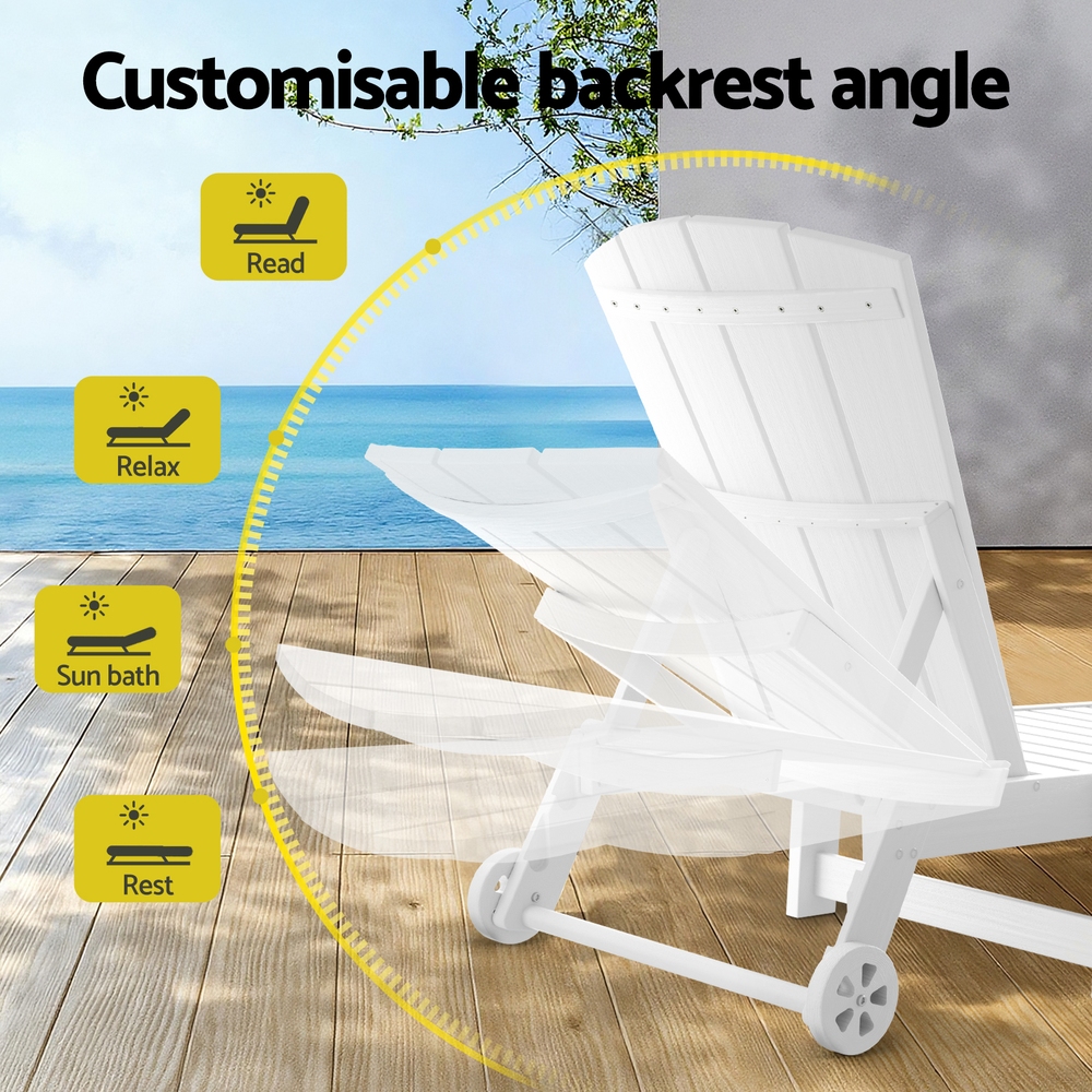 Gardeon Sun Lounge Beach Chair HDPE Adirondack Lounger Patio Outdoor Furniture with Wheels White โ image 5