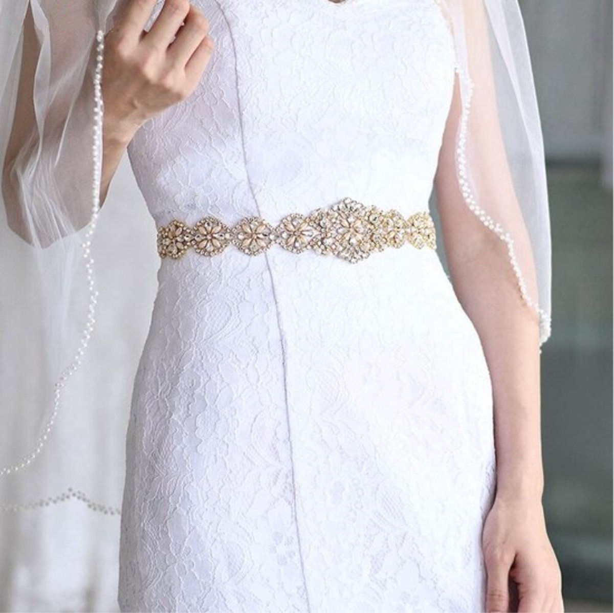 Bridal Belt | Women's Belt | Wedding Accessories | White Ribbon Organza | Glitter Belt | Gold