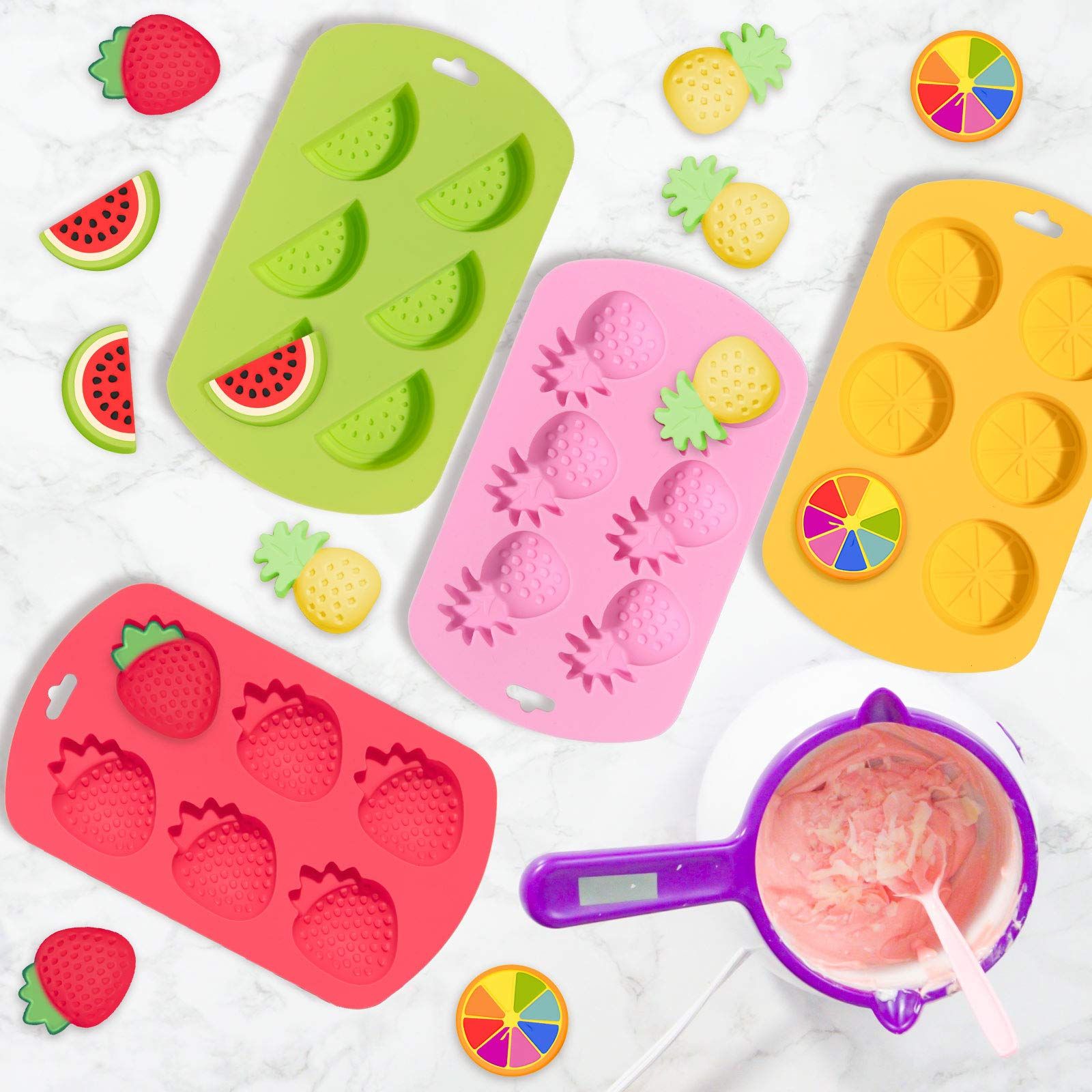 4 Pack Fruit Shaped Silicone Mold Pineapple Orange Watermelon Strawberry Chocolate Candy Baking Mould 3D Summer Fruit Ice Mold โ image 5