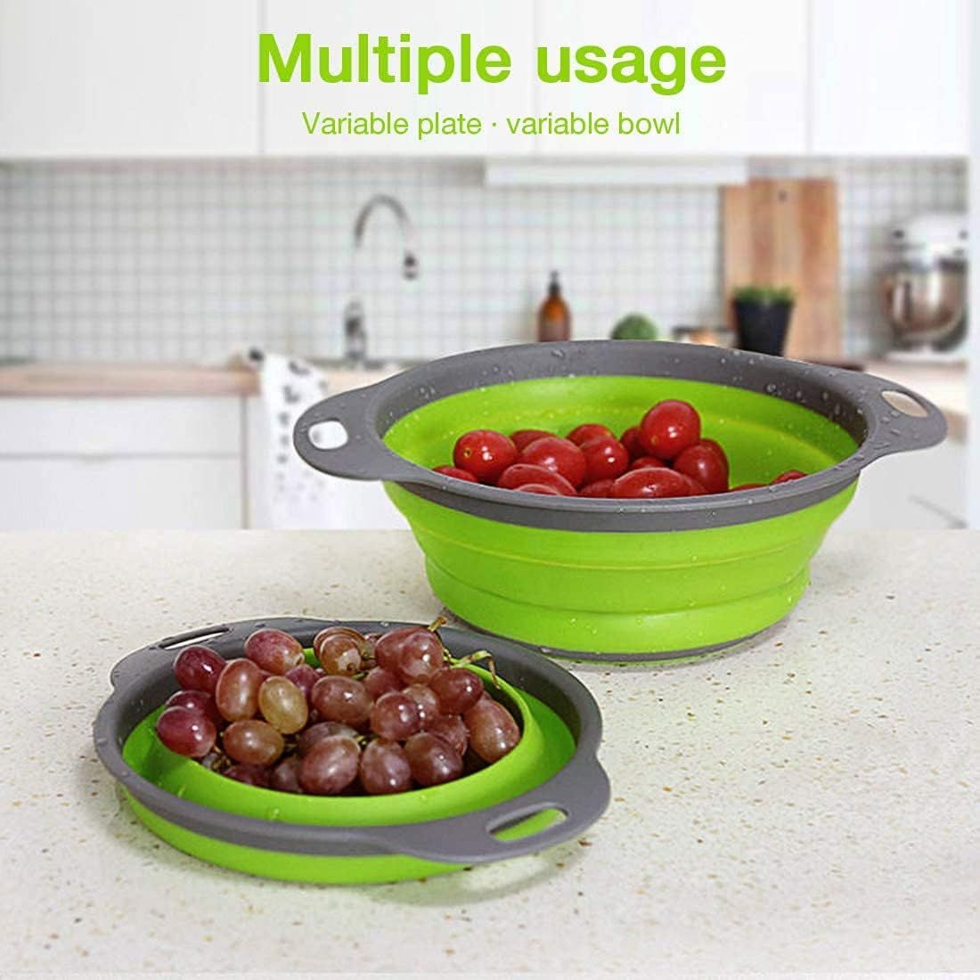 Set of 2 Silicone Kitchen Strainer Set, Perfect for Draining Pasta, Vegetable and fruit for Kitchen and Travel Use (green) — image 2