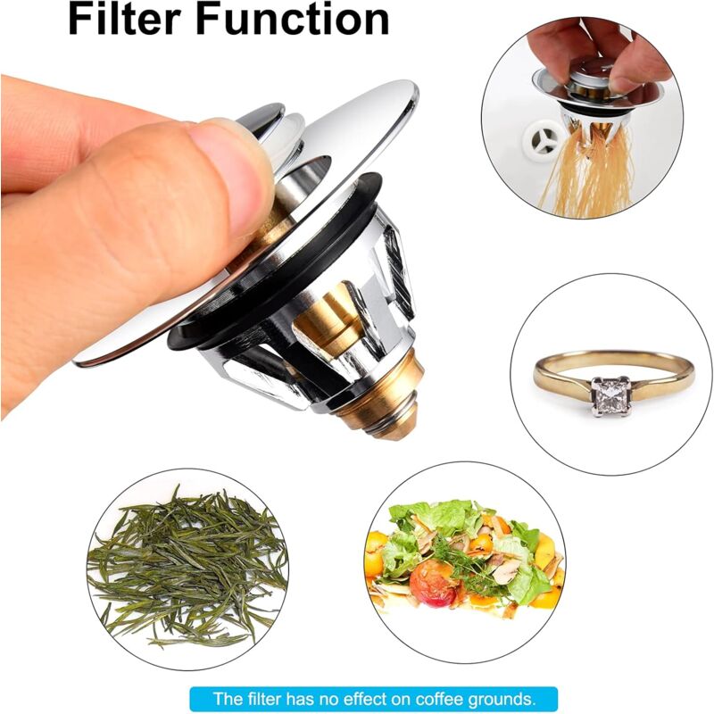 Drain Filter, Sink Strainer Sink Filter Bathtub Stopper Universal Stainless Steel Bounce Core, Hair Filter For Sink — image 3