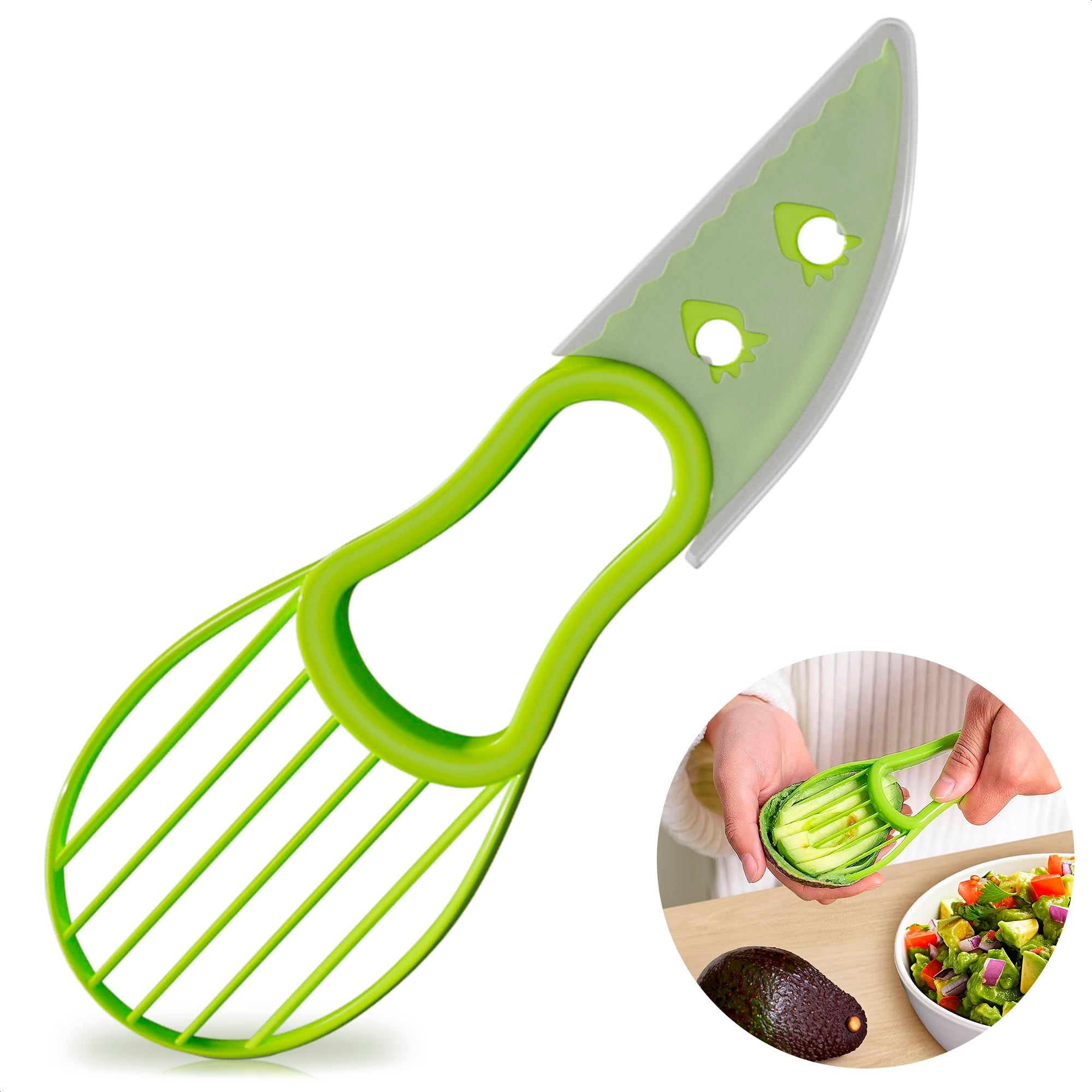 Cutter & Slicer, Easy To Use For Peeling, Pitting, Slicing, Fruits, Effortless, Unique Kitchen Tool, Green Avocado, Fruits Cutter โ image 5