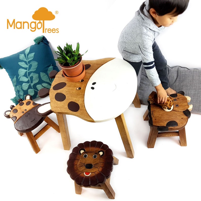 Hand Carved Children's Table Wooden GIRAFFE Theme — image 4