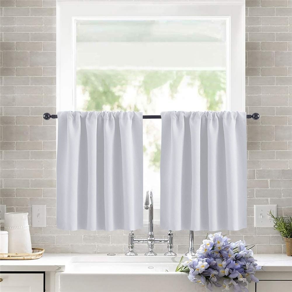 Small Window Curtains White Short 40*60cm Length Semi Blackout for Kitchen Bathroom Door Laundry Room 2pcs — image 3