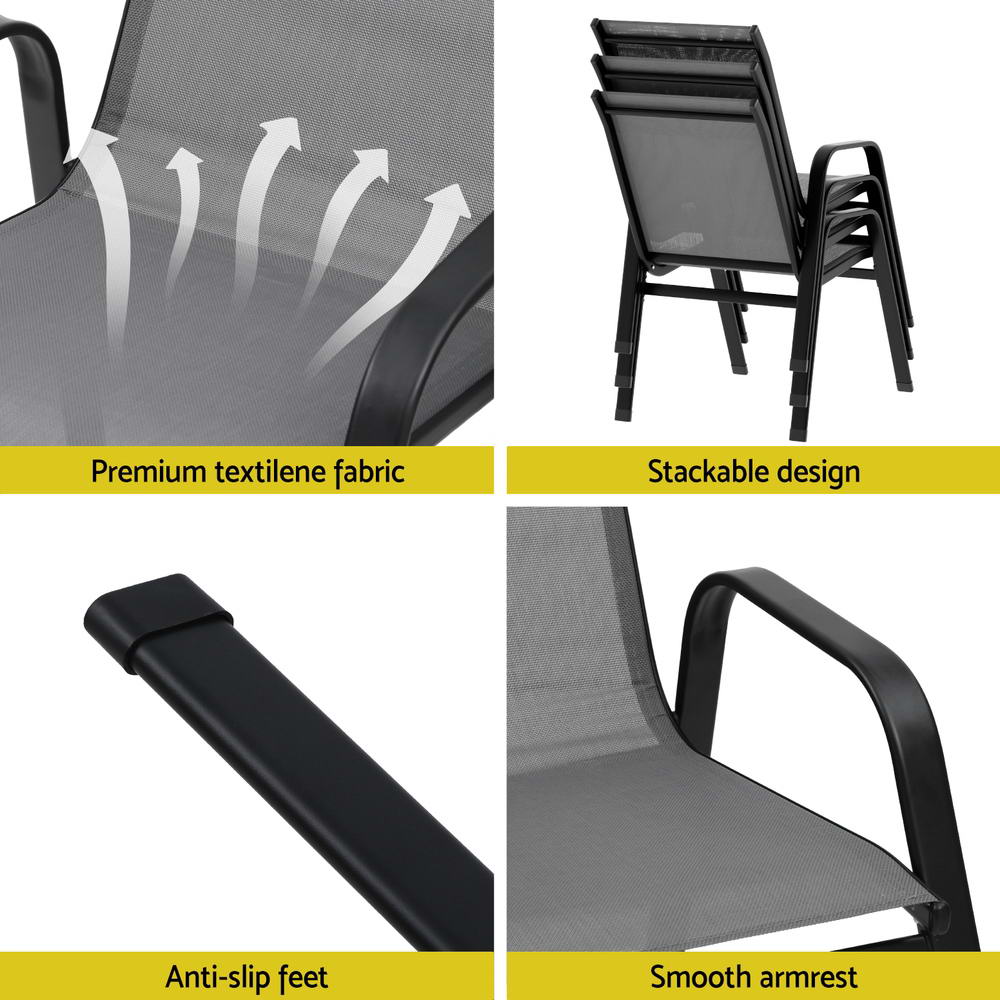 Gardeon 6PC Outdoor Dining Chairs Stackable Lounge Chair Patio Furniture Grey — image 6