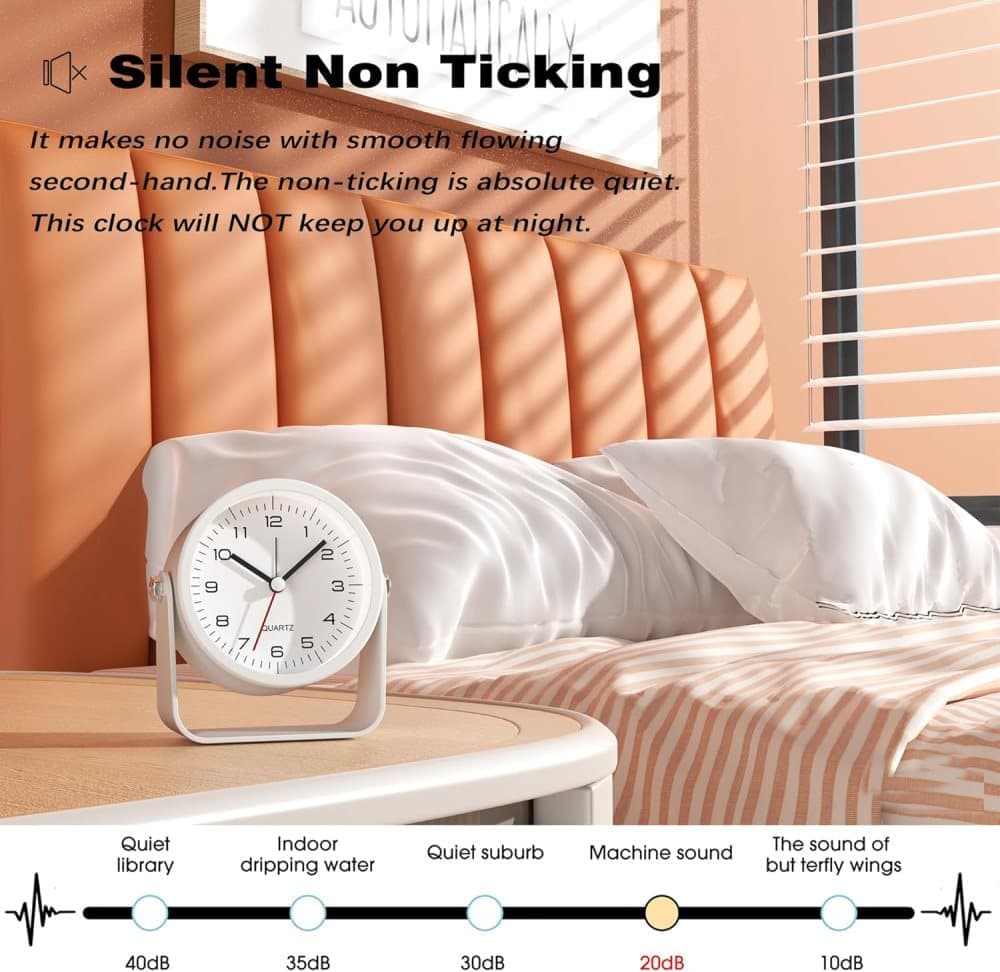 Analog Alarm Clock Silent with Night Light, Adjustable Angle for Travel Nightstand Bedroom, Metal Clock, Light green โ image 6