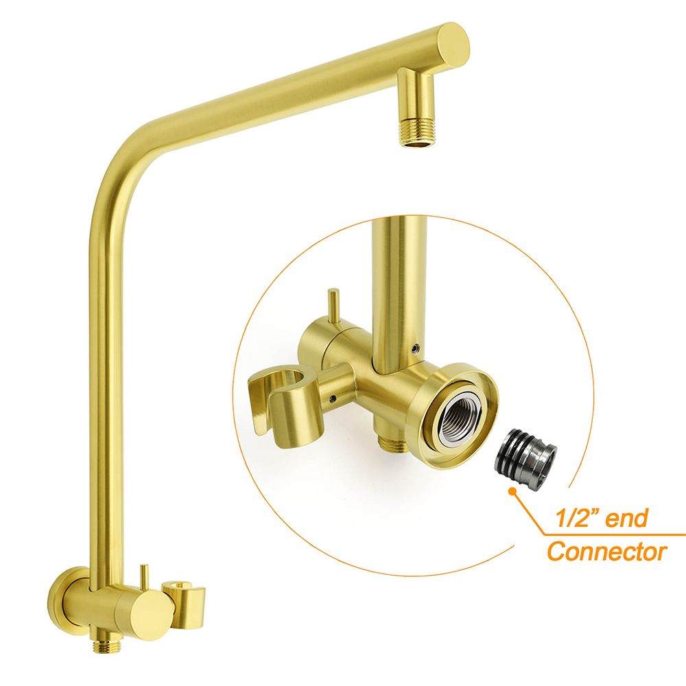 WELS Brushed Gold Round 2in1 Shower Head Set Diverter Wall Arm Stainless Steel Handheld + Taps โ image 4