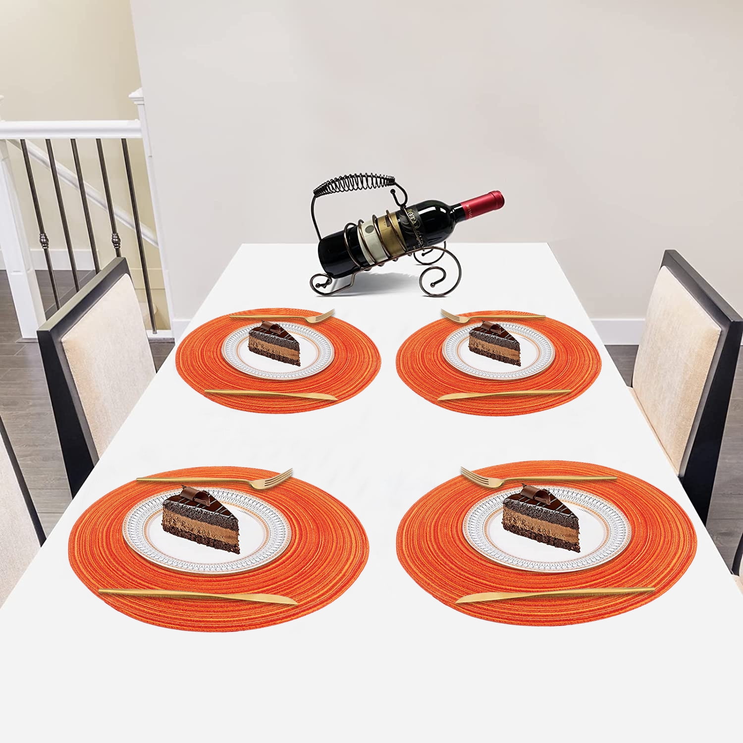 Braided Placemats for Dining Table Set of 6 - Round 15 inch Woven Heat Resistant Non-Slip Kitchen Table Mats Red — image 4