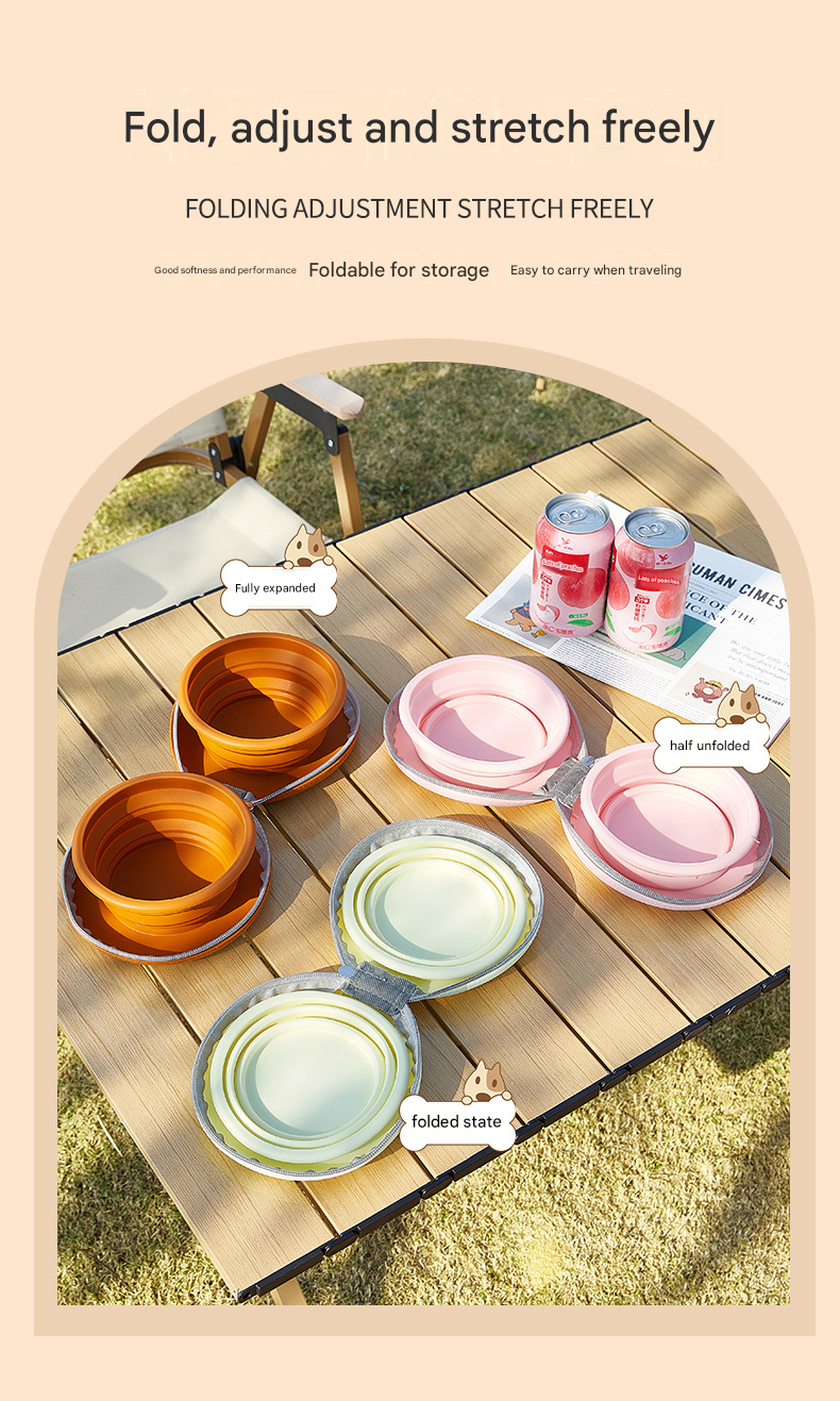Brown Portable Collapsible Silicone Pet Bowl - Food Grade Silicone - Dual Bowl Design, Adjustable Height, Lightweight & Compact, Bear Paw Pattern, for Dogs & โ image 4