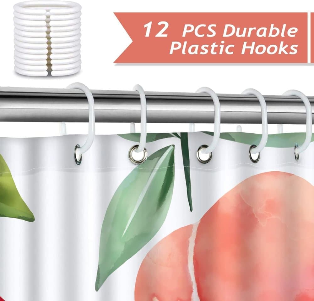 70 × 72 inches Shower Curtain 3D Fruit Motif Waterproof Mold Resistant with 12 Hooks, Pink — image 3