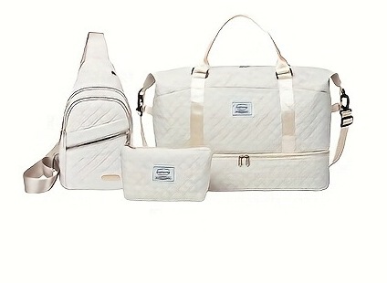 Women’s 3-Piece Travel Bag Set – Large Duffel, Crossbody Backpack & Toiletry Pouch for Gym, Maternity and Weekend Getaways (White) | Other Colors