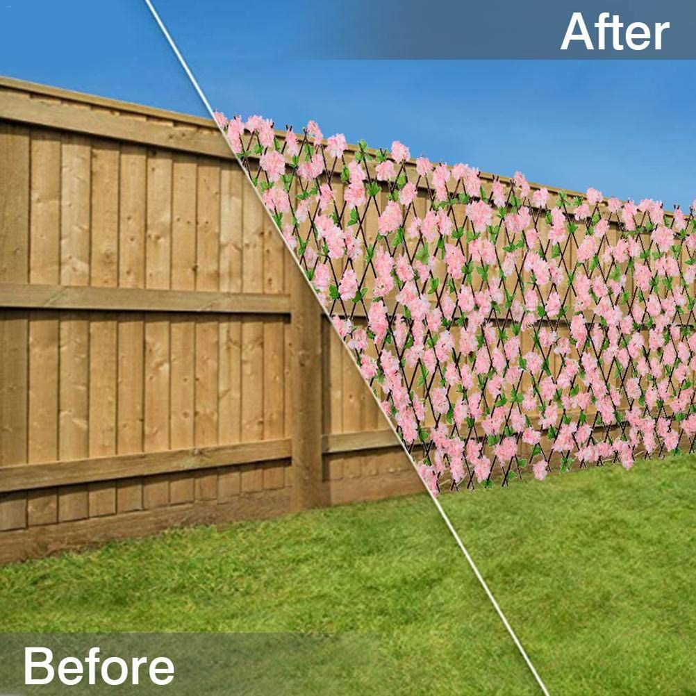 Wooden Retractable Fence Expanding Fence Hedge With Artificial Flower Leaves Garden Decoration Trellis Screen — image 4