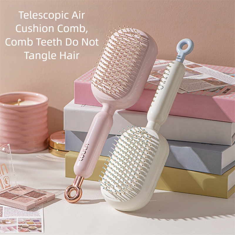 Pink Innovative Self-Cleaning Cushion Hairbrush - Retractable Bristle Detangling & Scalp Massager โ image 2