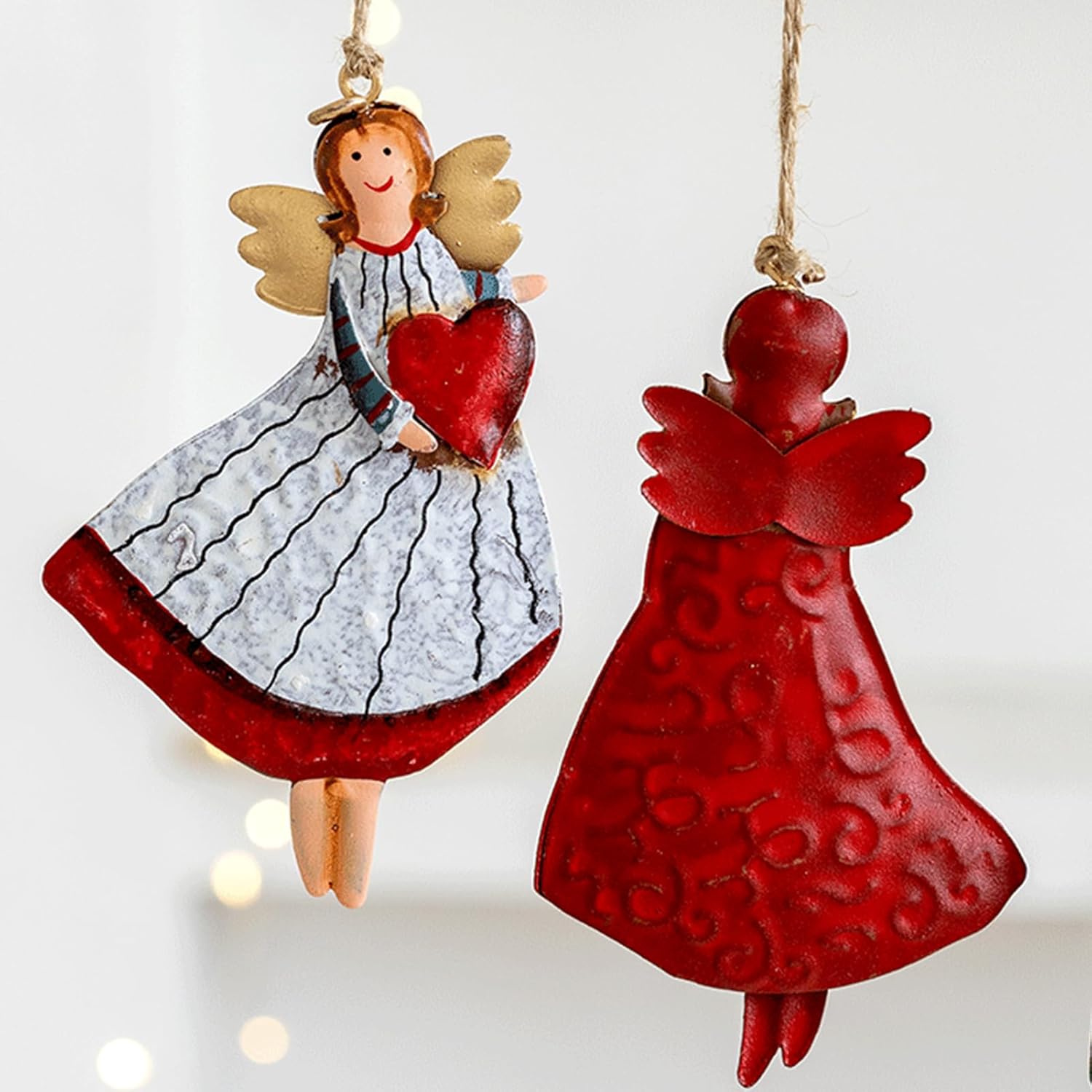 4 Pack Colourful Metal Angel Christmas Hanging Ornaments for Trees, Wreaths, Mantels and Festive Home Decoration — image 4