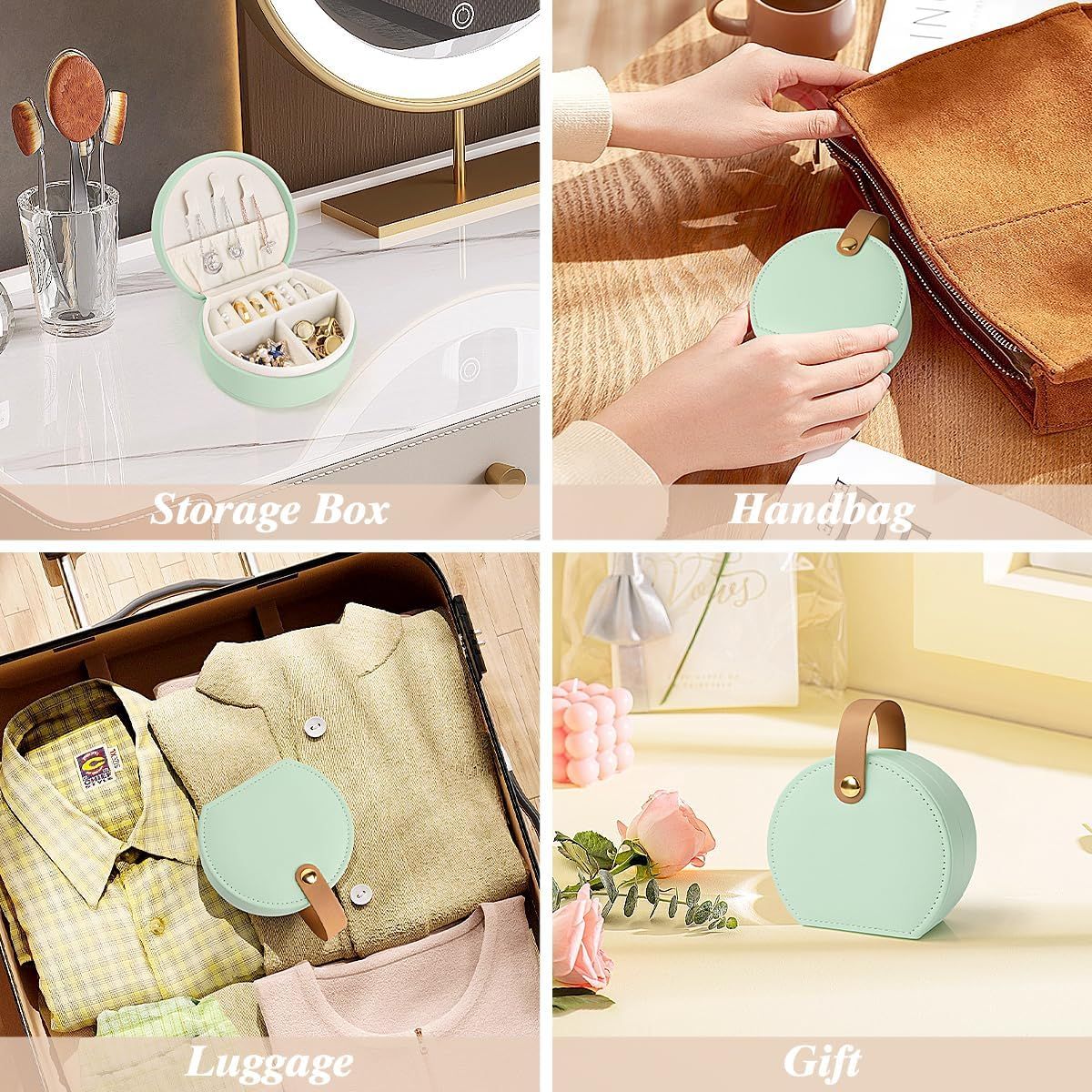 Travel Jewelry Box PU Leather 5 Compartments Bright Green โ image 6