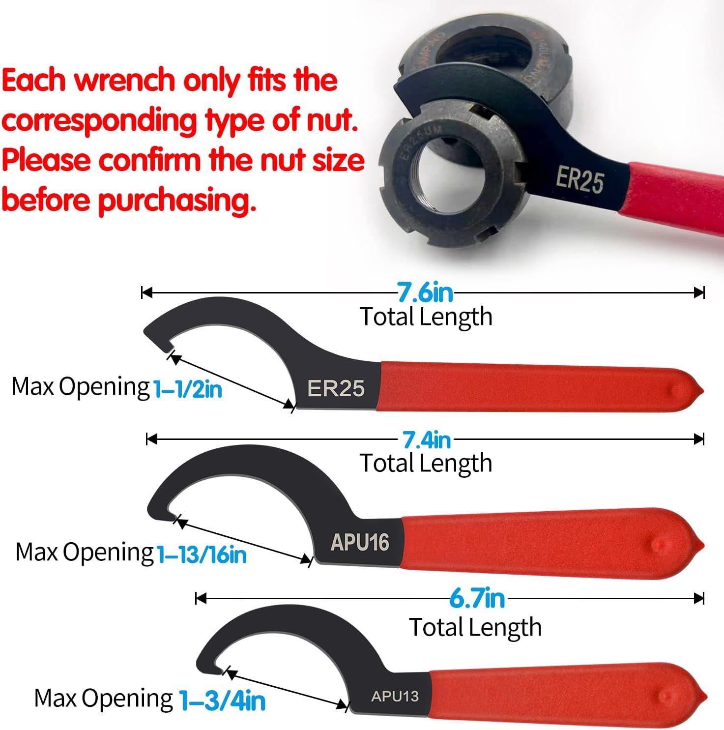6 Piece Coilover Spanner Wrench Set, C Shape Hook Tools for Suspension Spring Adjustment, Shock Absorbers and Automotive Repairs — image 4