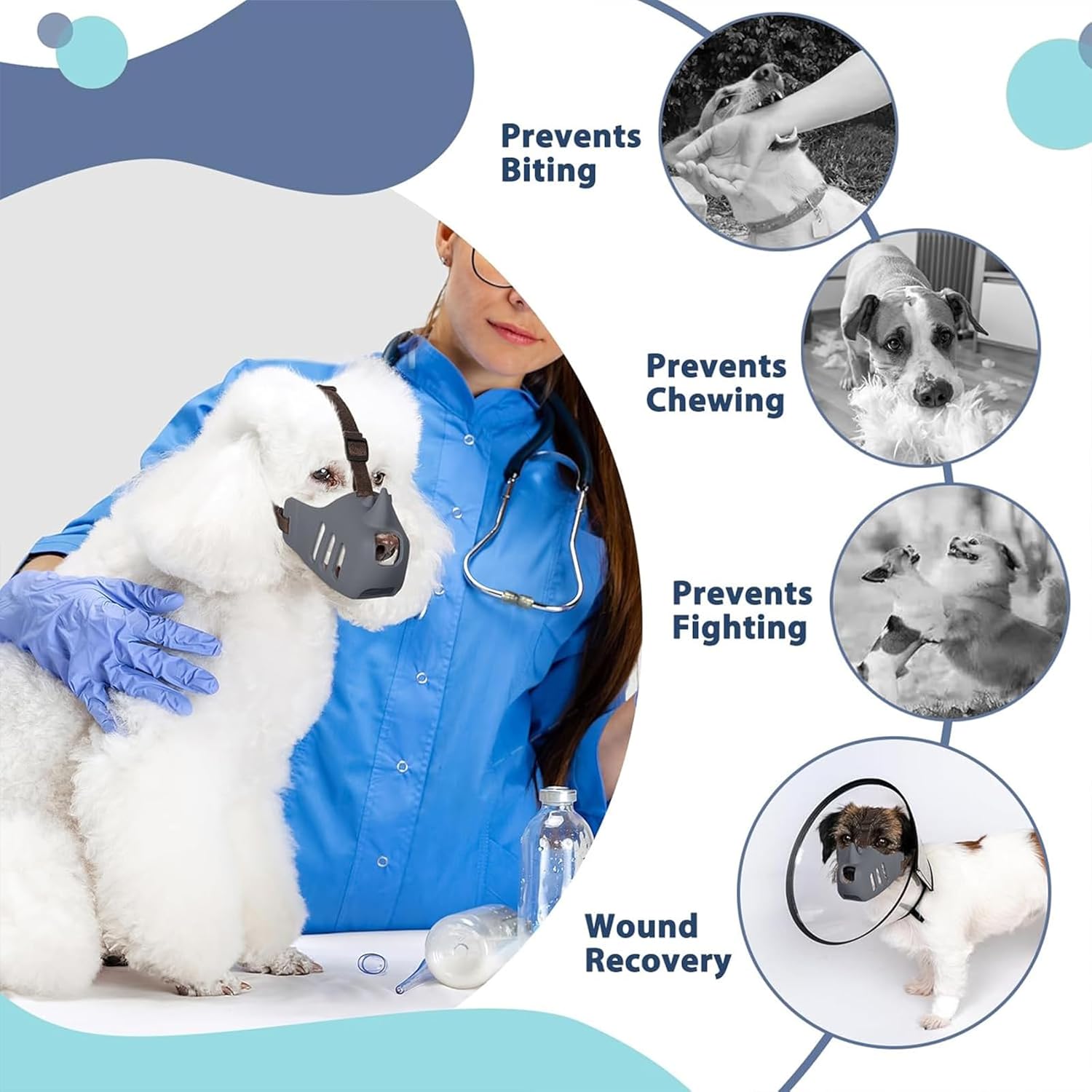 Silicone Dog Muzzle, Soft Muzzle for Small Medium Dogs, Breathable Silicone Cage Mouth Cover for Poodle Dachshund to Prevent Biting and Chewing Adjustable Head — image 3