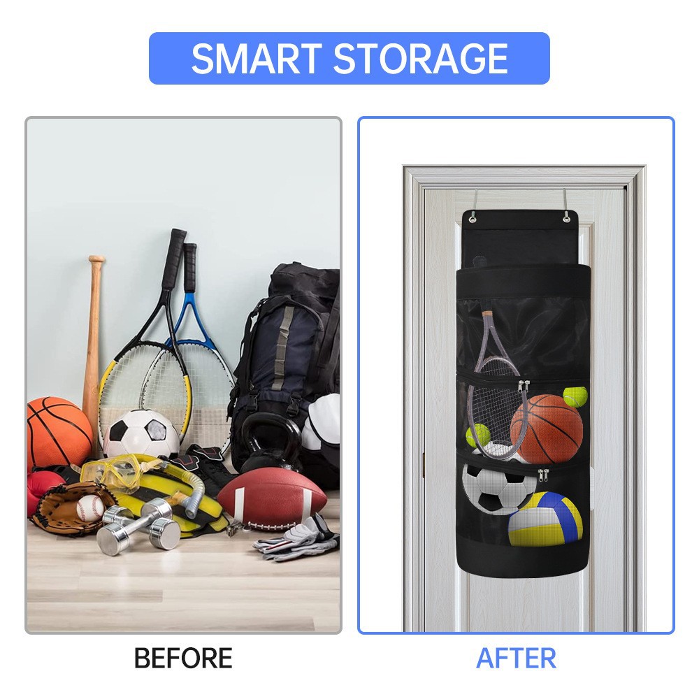 Over-the-Door Hanging Sports Gear Organizer With Zipper for Easy-Access to Bottom - Heavy-Duty Mesh Storage Bag for Balls & Kids' Toys — image 2
