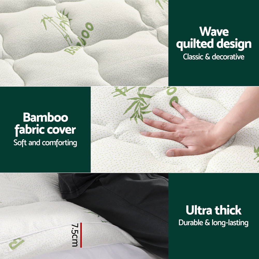 Giselle Bedding Pillowtop Mattress Topper 7.5cm Thick Bamboo Pad for Back Pain Relief Washable Skin-friendly Bed Protector with 45cm Deep Pocket King — image 4