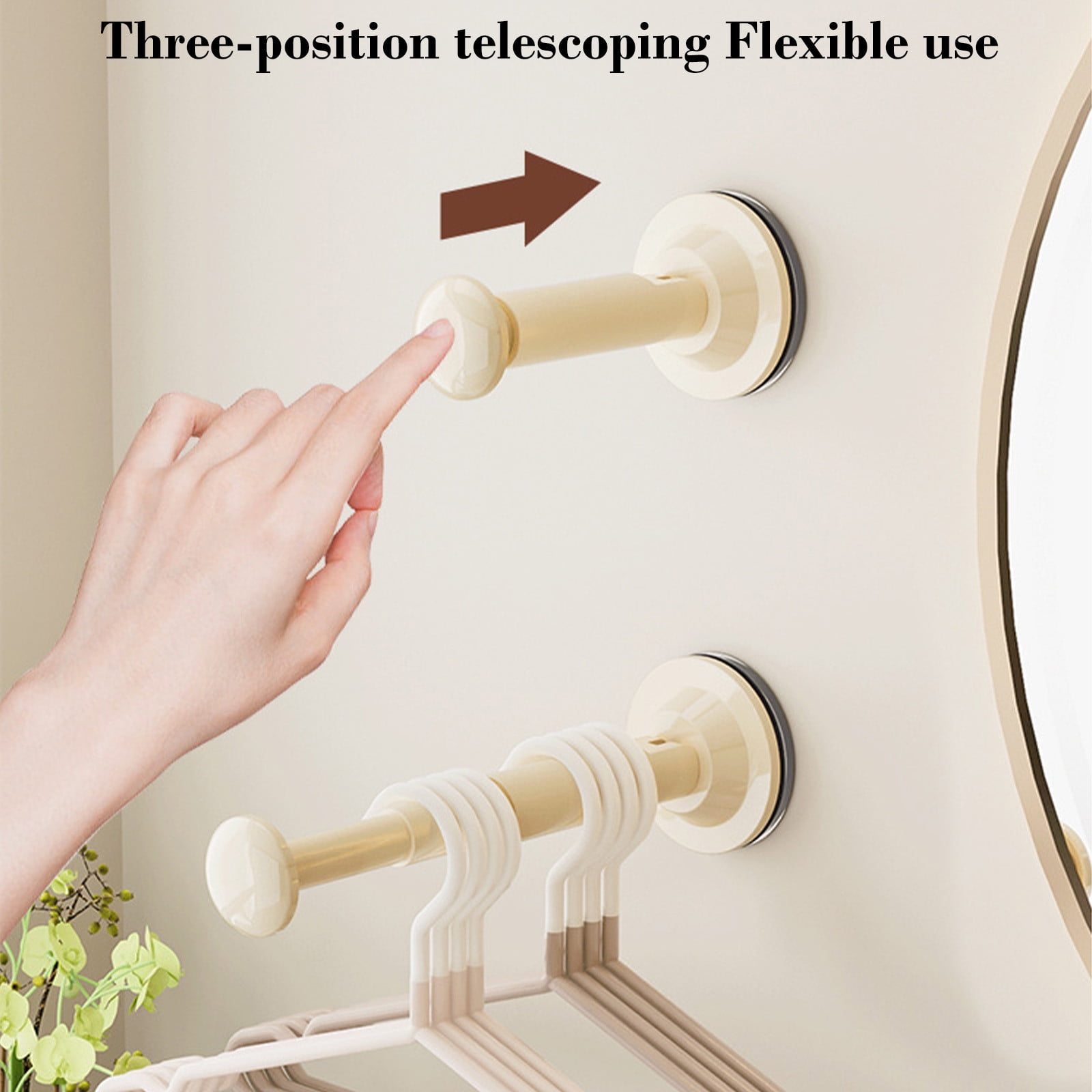 2PCS Retractable Clothes Hanger Storage Rack, Extendable Clothes Hanger with Suction Cup, Space Saving Household Tool for Closet Washer Dryer Beige — image 5