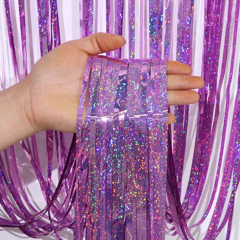 5-piece Pink Laser Tinsel Foil Fringe Curtain - 1*1m Metallic Party Streamer Backdrop for Birthday, Wedding, Christmas, New Year & Event Decoration