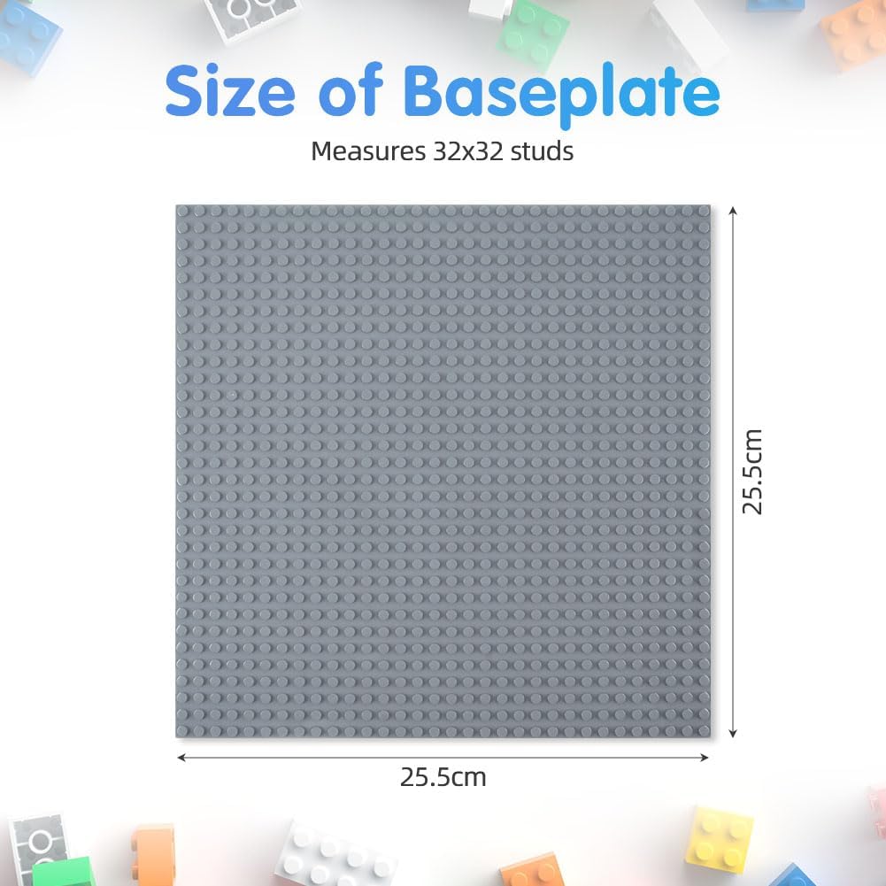 Building Plate, 4 pieces of classic base plates, 25.5 x 25.5 cm, base plate, building toys for children 4 pieces light gray โ image 2