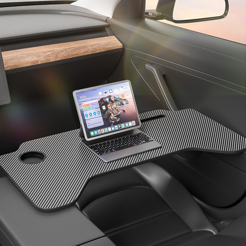 Carbon Fiber Textured Car Desk, Multipurpose Portable Food Tray Dining Table for Dining and Working In the Car, Car Laptop Desk — image 2