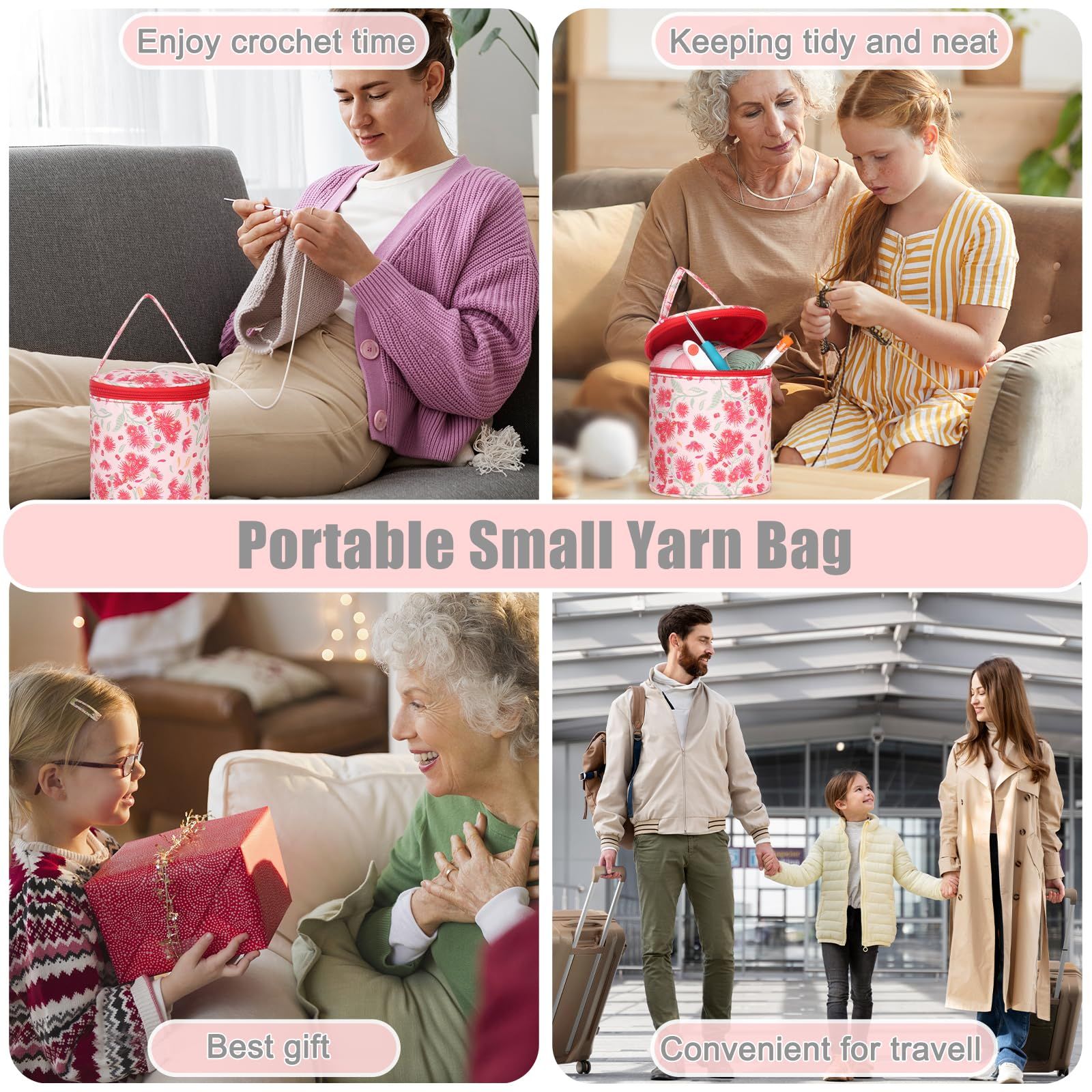 Small Yarn Storage Bag, Portable Knitting Bag with Hole for Crochet Beginners and Young, Small Size Knitting Projects Organizer โ image 3