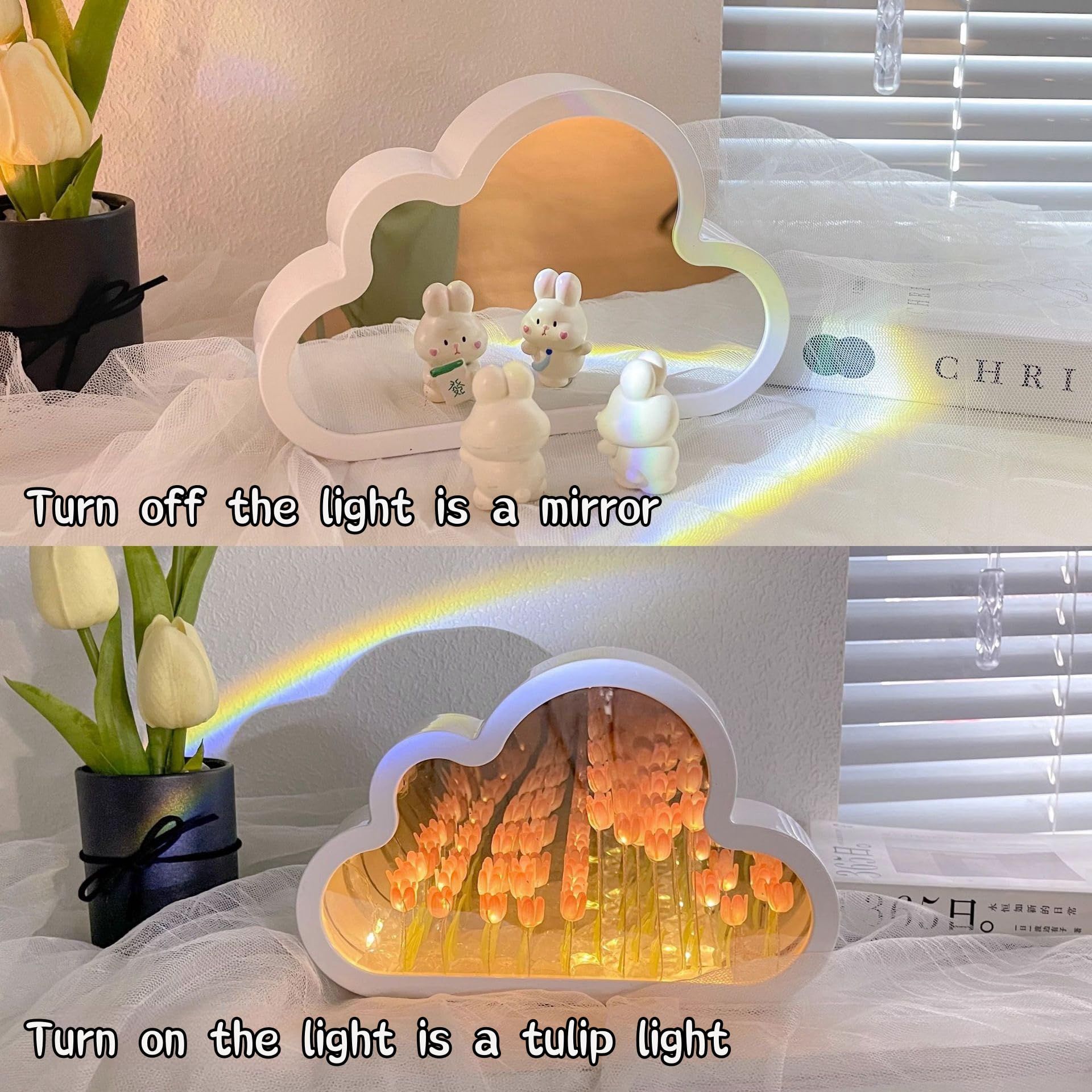 Celestial Petal Mirror, Cloud Tulip Lamp Mirror, Tulip Flower Cloud Mirror, DIY Cloud Tulip Mirror Night Light with 20 Flowers. (Pink) — image 4