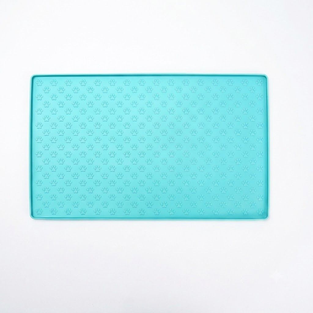 Whimsical Paw Print Silicone Pet Feeding Mat – Waterproof Non-Slip Cat and Dog Food Bowl Tray with Raised Edge, Keeps Floors Dry and Tidy During