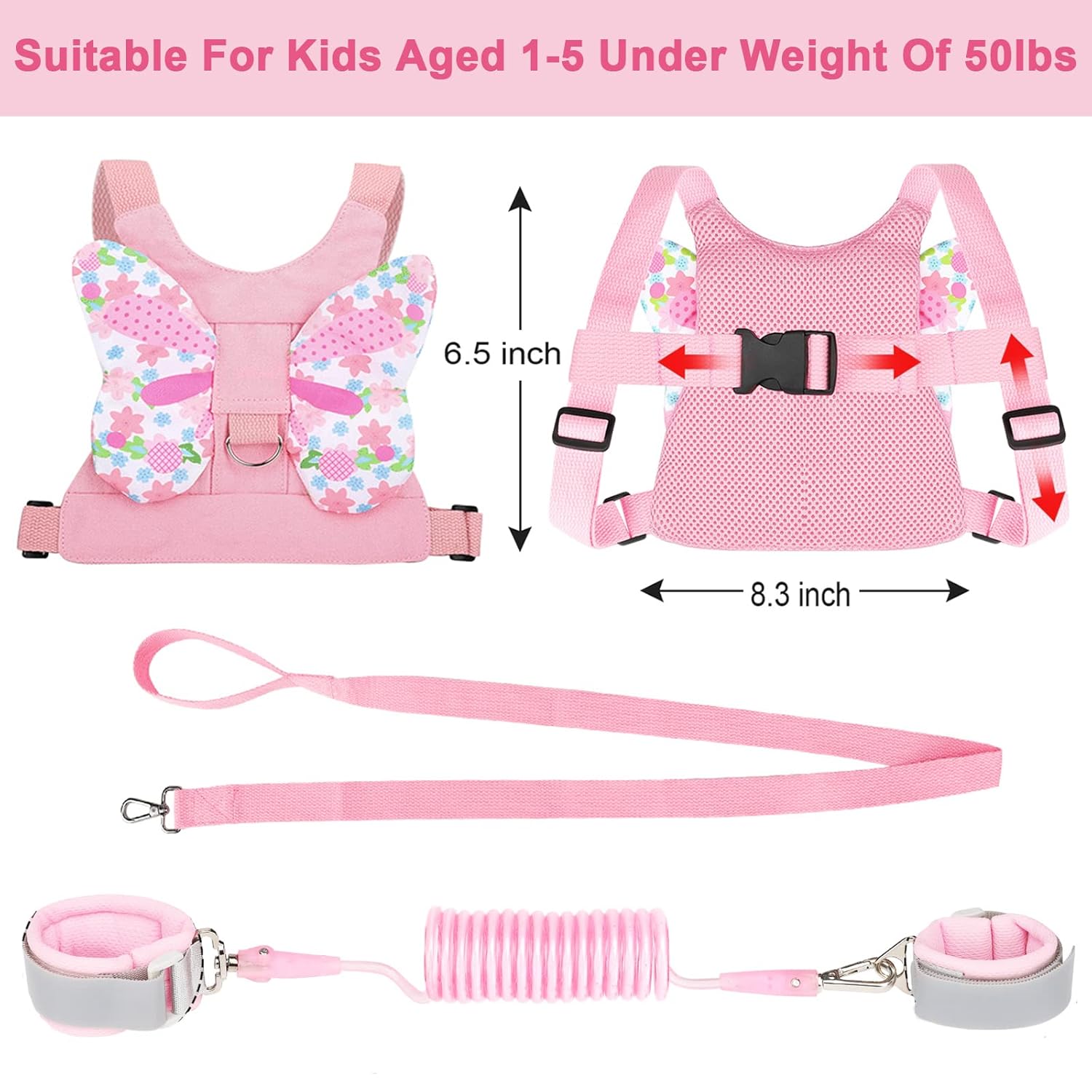 3 in 1 Toddler Harness Leashes + Anti Lost Wrist Link, Kids Harness Children Leash for Girls, Child Anti Lost Leash Baby Cute Harness Belt Strap Hold Kids — image 2