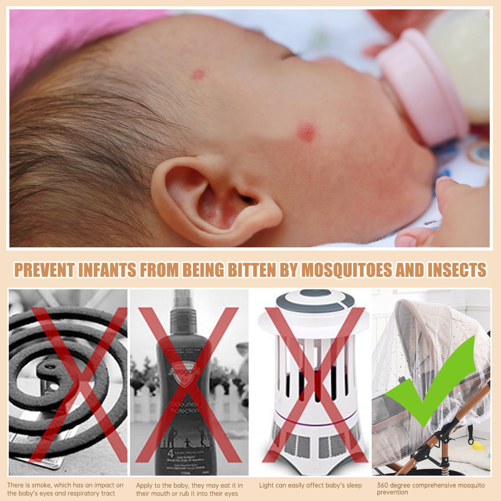 Mosquito Net for Stroller, Baby Pram Net Portable Stroller Netting Cover Perfect Bug Net for Strollers, Bassinets, Mini Crib — image 4