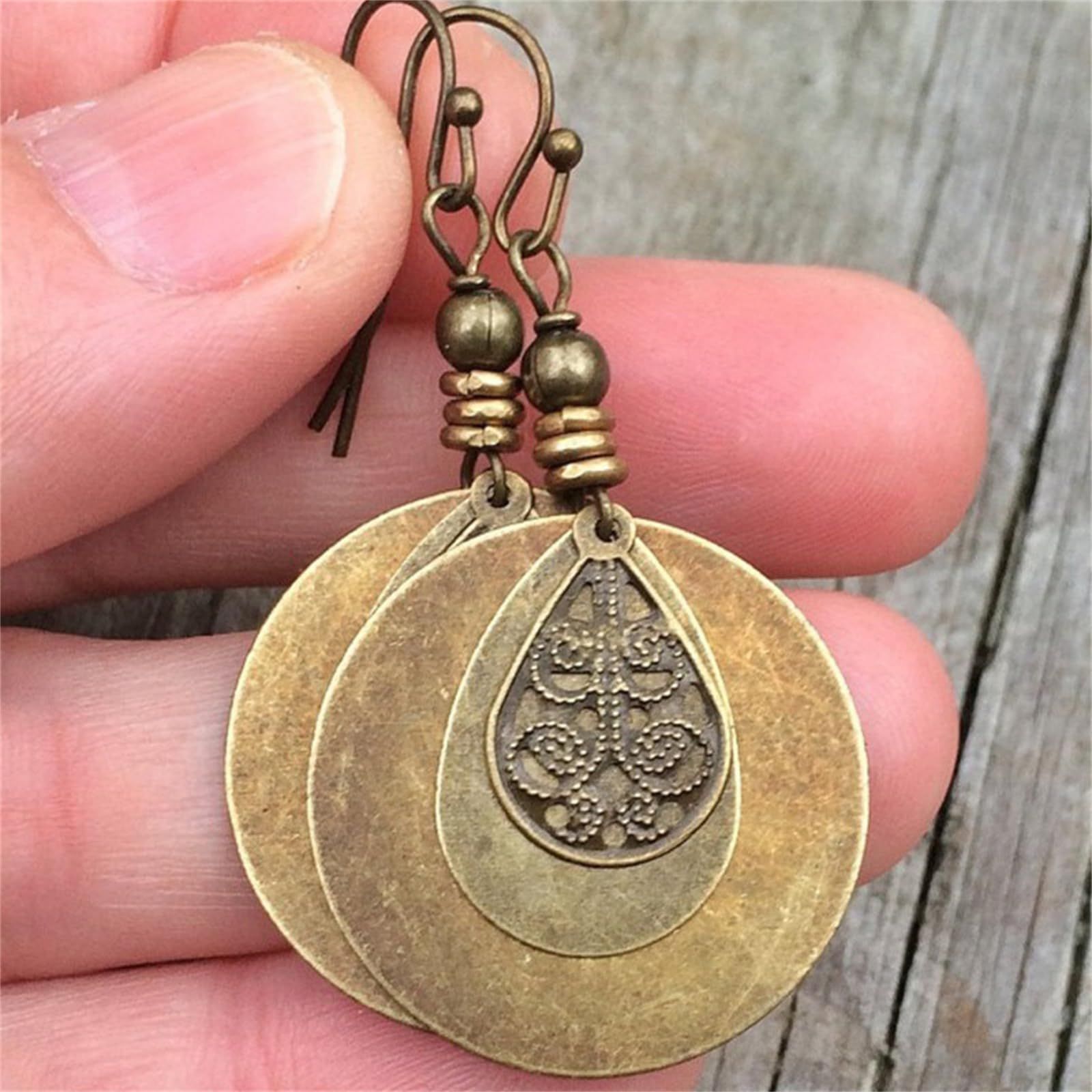 Bohemian Earrings Handmade Antique Ethnic Boho Earrings Geometric Round Sunflowers Spiral Earrings Vintage Hammered Earring — image 3