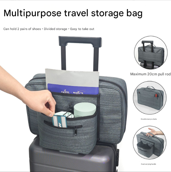 Heather Grey Versatile Travel Organizer Bag with Luggage Sleeve - Portable Carry-On for Laptop, Shoes & Accessories โ image 2