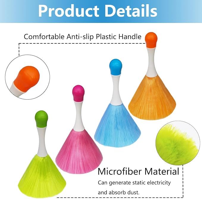 4 Pack 8" Hand Grips Microfiber Washable Duster, Suitable for Light Daily Household Dusting, Electrostatic Feather Duster Brush,Cleaning Supplies for — image 4