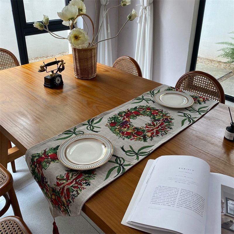 Christmas Festive Long Table Runner, Tabletop Centerpiece For Celebration, Cabinet Decor Towel, 33*140cm, Pattern 10