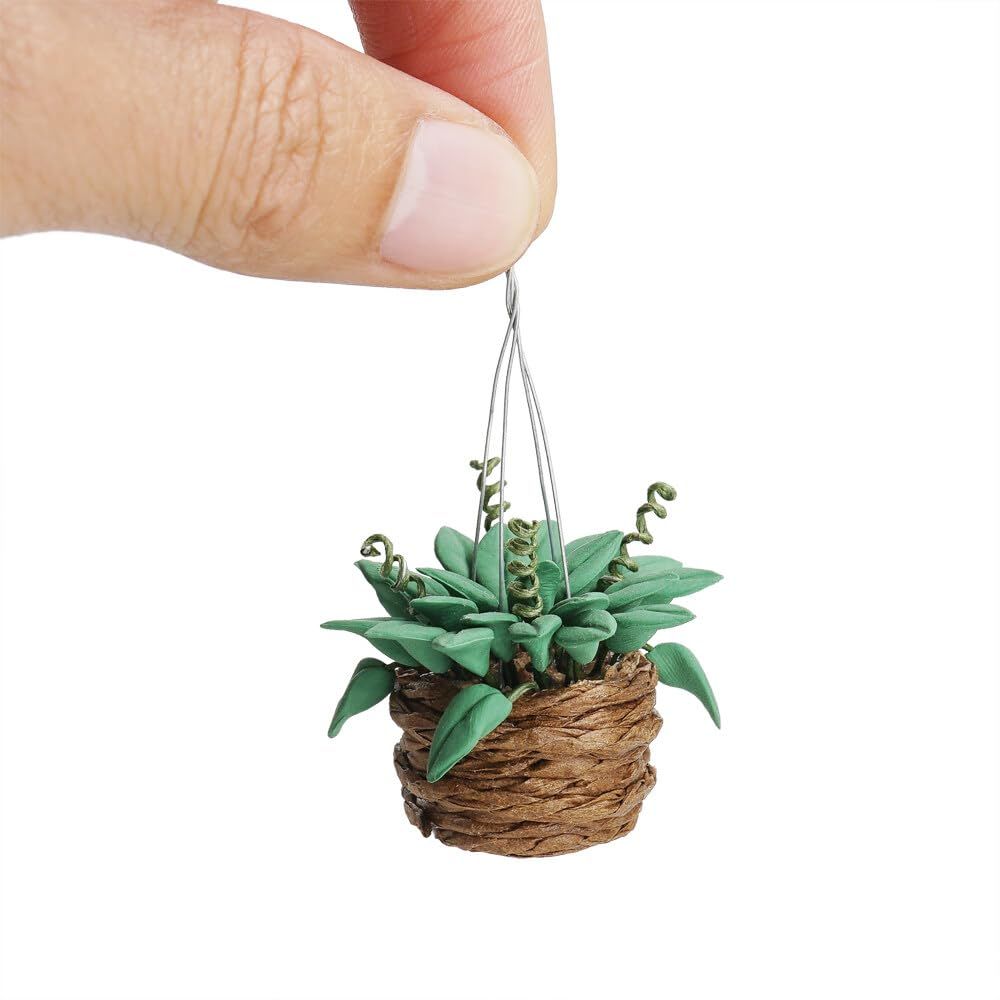 1/12 Miniature Hanging Plants Mini Tiny Potted Plant Miniatures Dollhouse Decoration Accessories Doll House Accessory, Dark Green — image 2