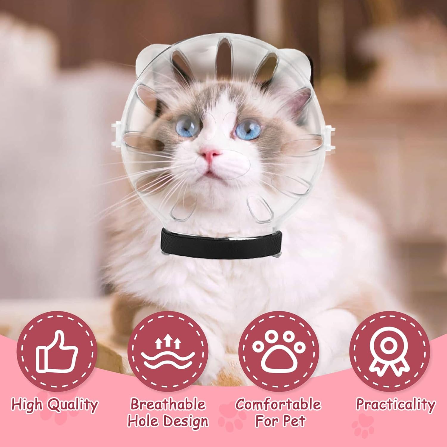 Cat Muzzle and Boots Set, Cat Transparent Muzzle Prevent from Cats Biting Chewing, Breathable Cat Adjustable Hood for Grooming, Adjustable Cat Anti-Scratch — image 6