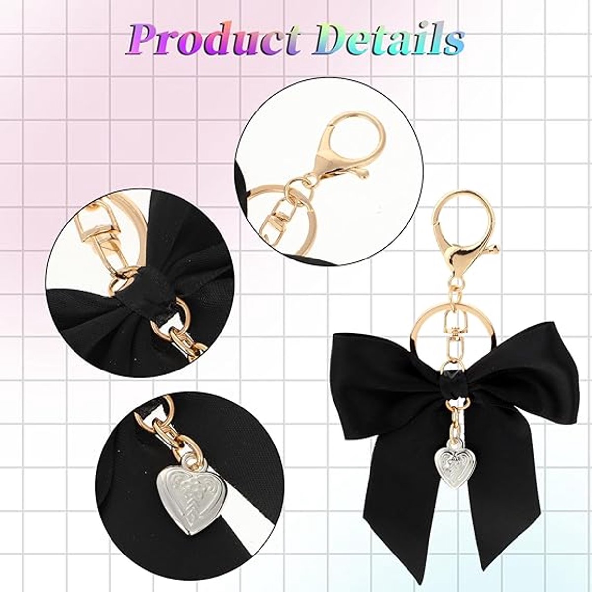 Bag Charms - Set of three cute bag charms with bows - Keychains with red, white, and black bows - Suitable for handbags, car keychains, and bag charms — image 2