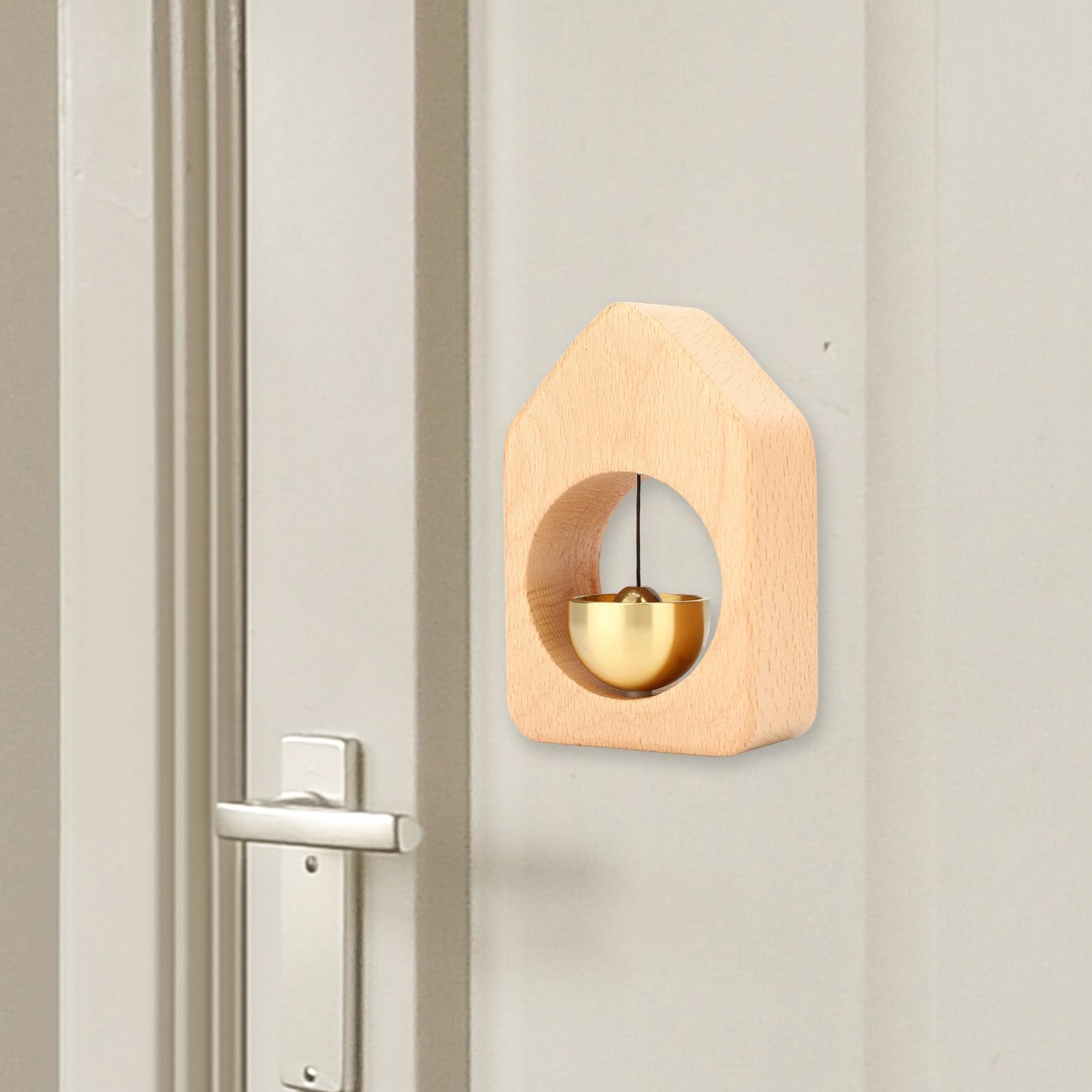 1 Piece Vintage Wooden Door Bell with Copper Chime and Magnetic Mount for Entryways and Bedrooms, Light Wood House Design — image 4