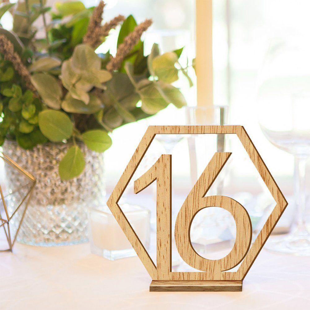 Wooden Table Numbers,Fashionclubs 1-20 Wedding Table Numbers with Holder Base,Hexagon Shape,Perfect for Wedding, Decoration — image 2