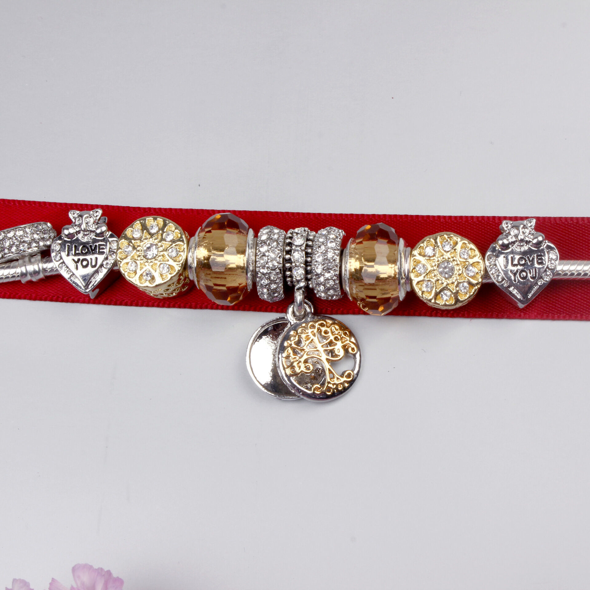 Crystal Bead & Tree of Life Pendant Bracelet with Rhinestones(20cm) โ image 3