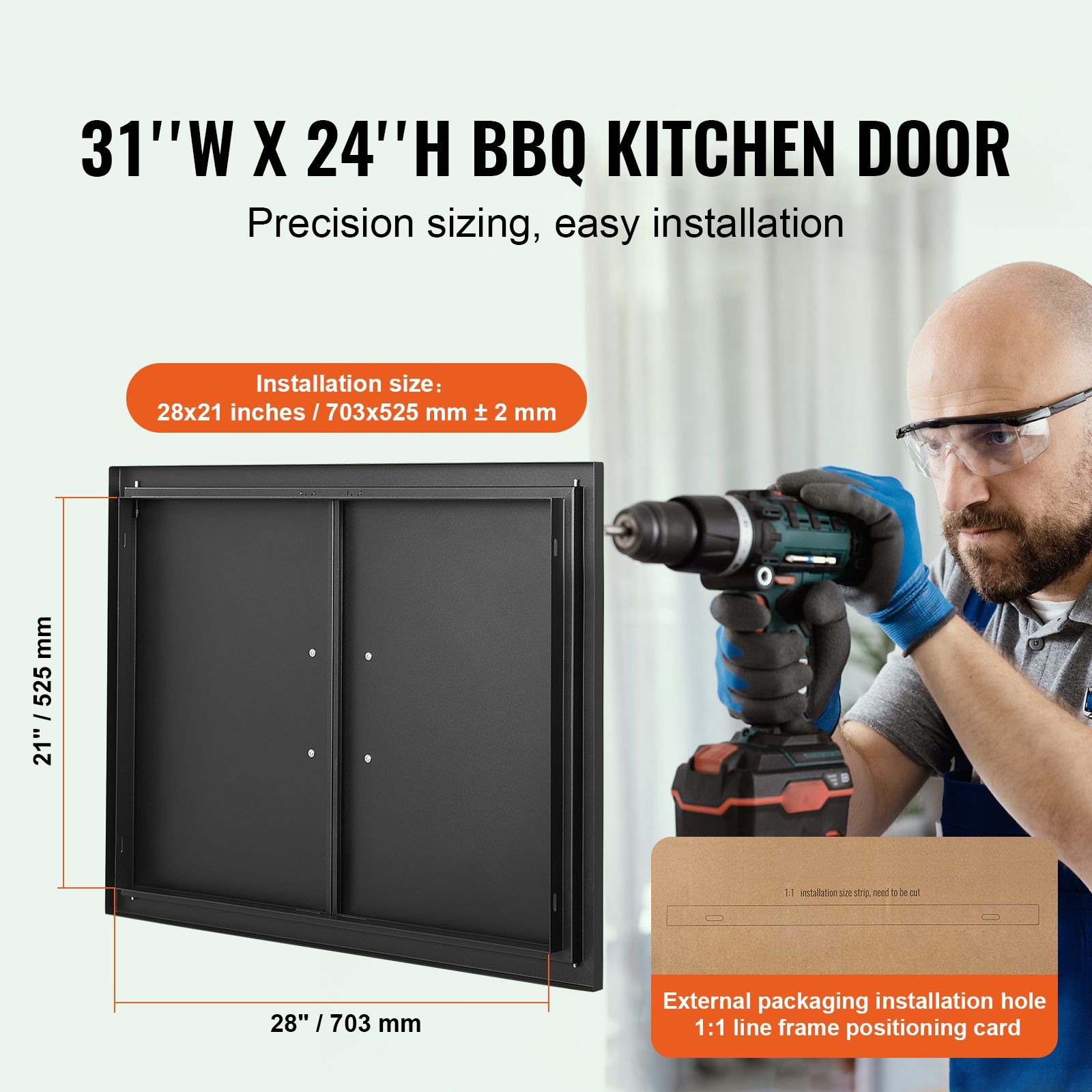 BBQ Access Door, 788 × 610 mm Double Outdoor Kitchen Door, Cold Plate Flush Mount Door, Wall Vertical Door with Handles, for BBQ Island, Grilling Station — image 2