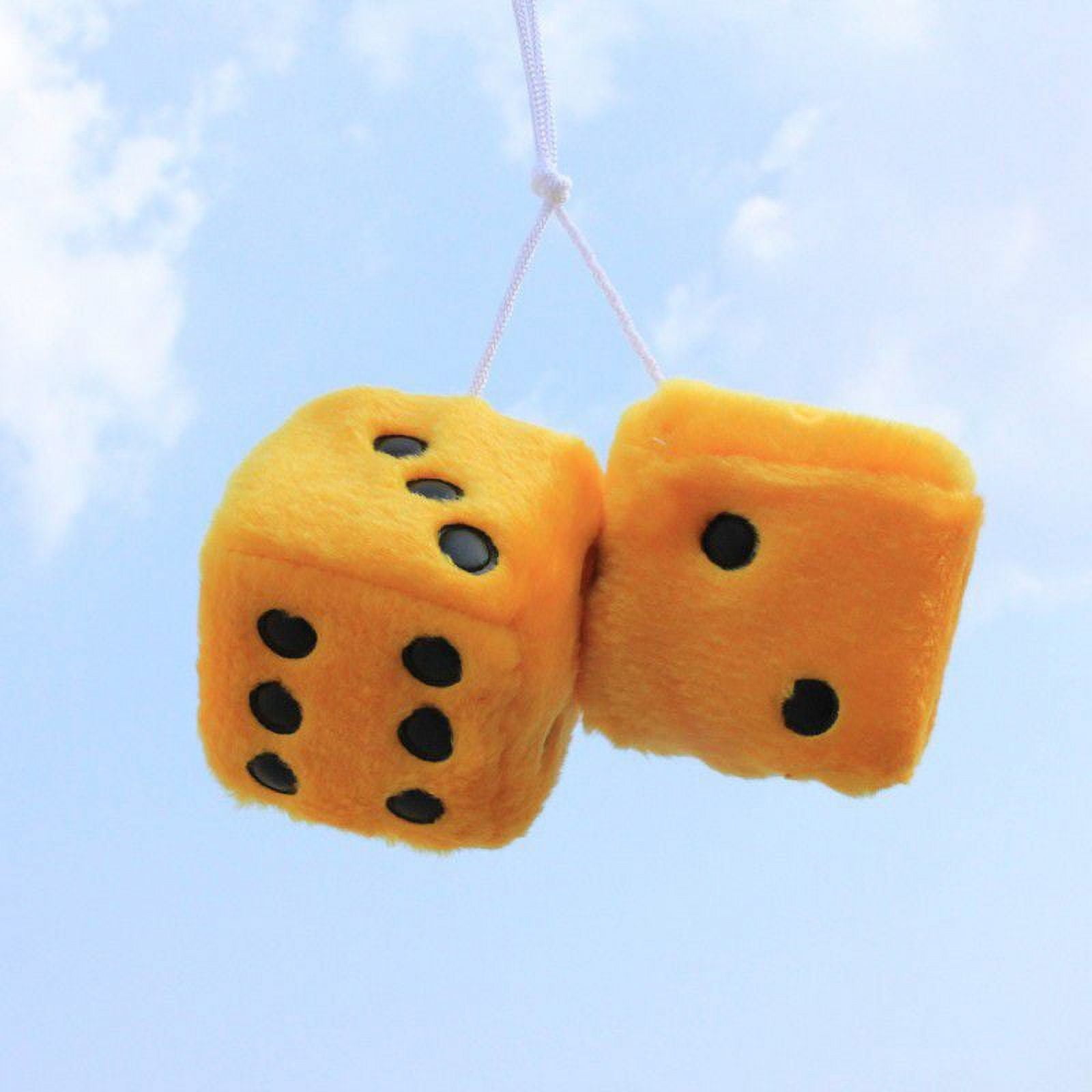 1 Pair of Retro Square Mirror Hanging Couple Fuzzy Plush Dice with Dots For Car Interior Ornament Decoration One Size Red — image 4