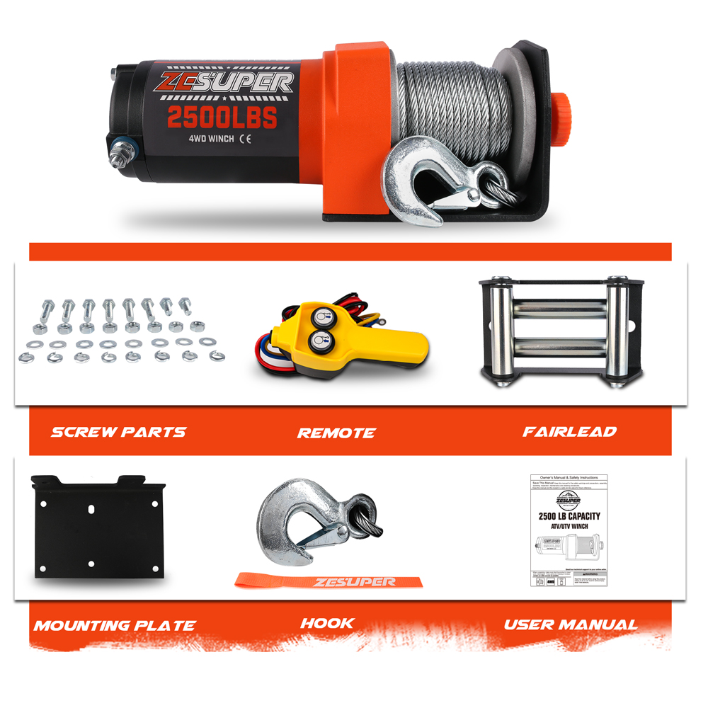 ZESUPER Electric Winch 2500LBS/1134KG 12V 15.2M Steel Cable ATV UTV 4WD 4X4 Boat โ image 3